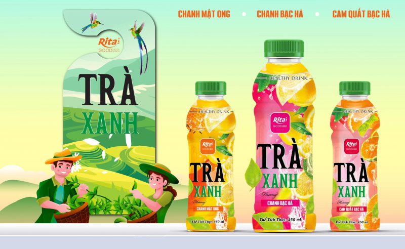 Bộ trà xanh đóng chai 450ml của nhà sản xuất nước giải khát RITA